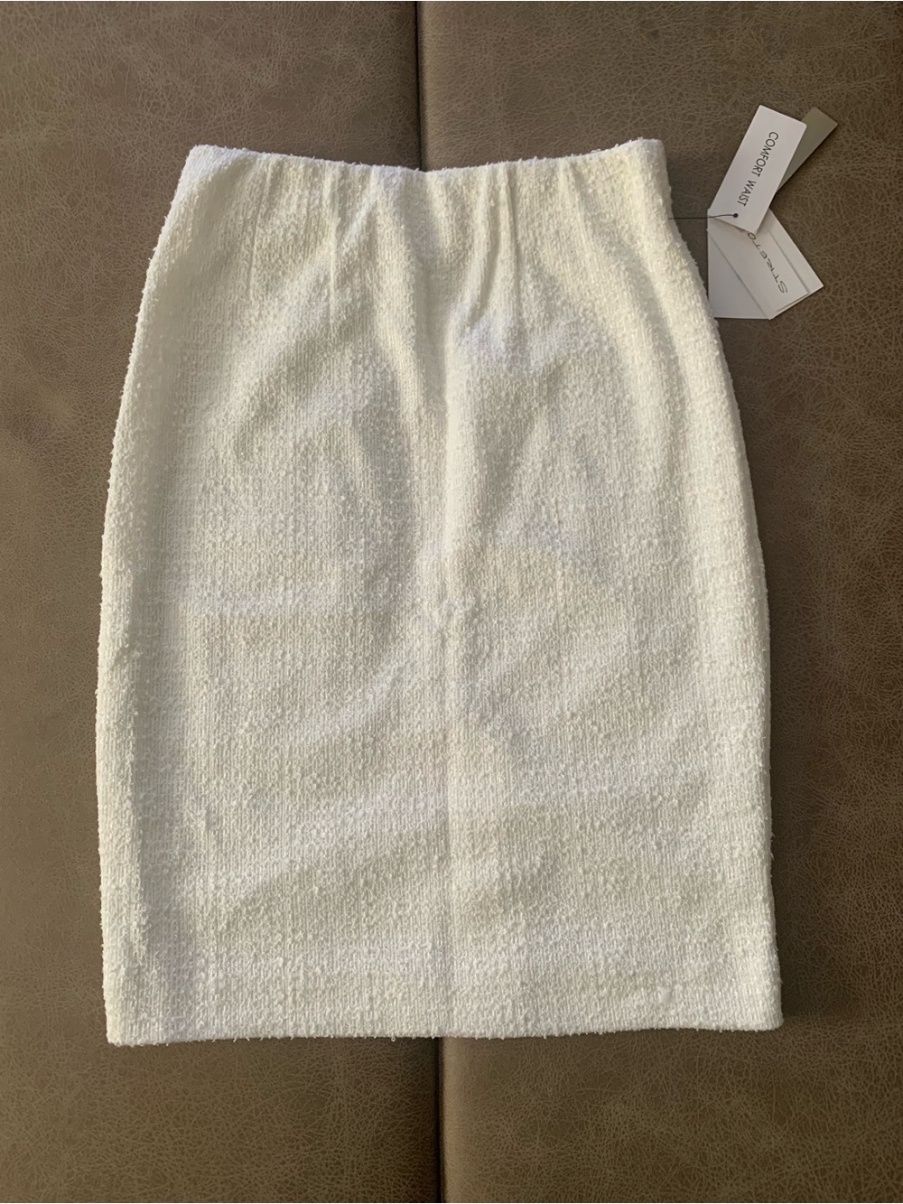 Amanda + Chelsea Women Cream/White Boucle Tweed Stretch Pencil Skirt NEW Size XS